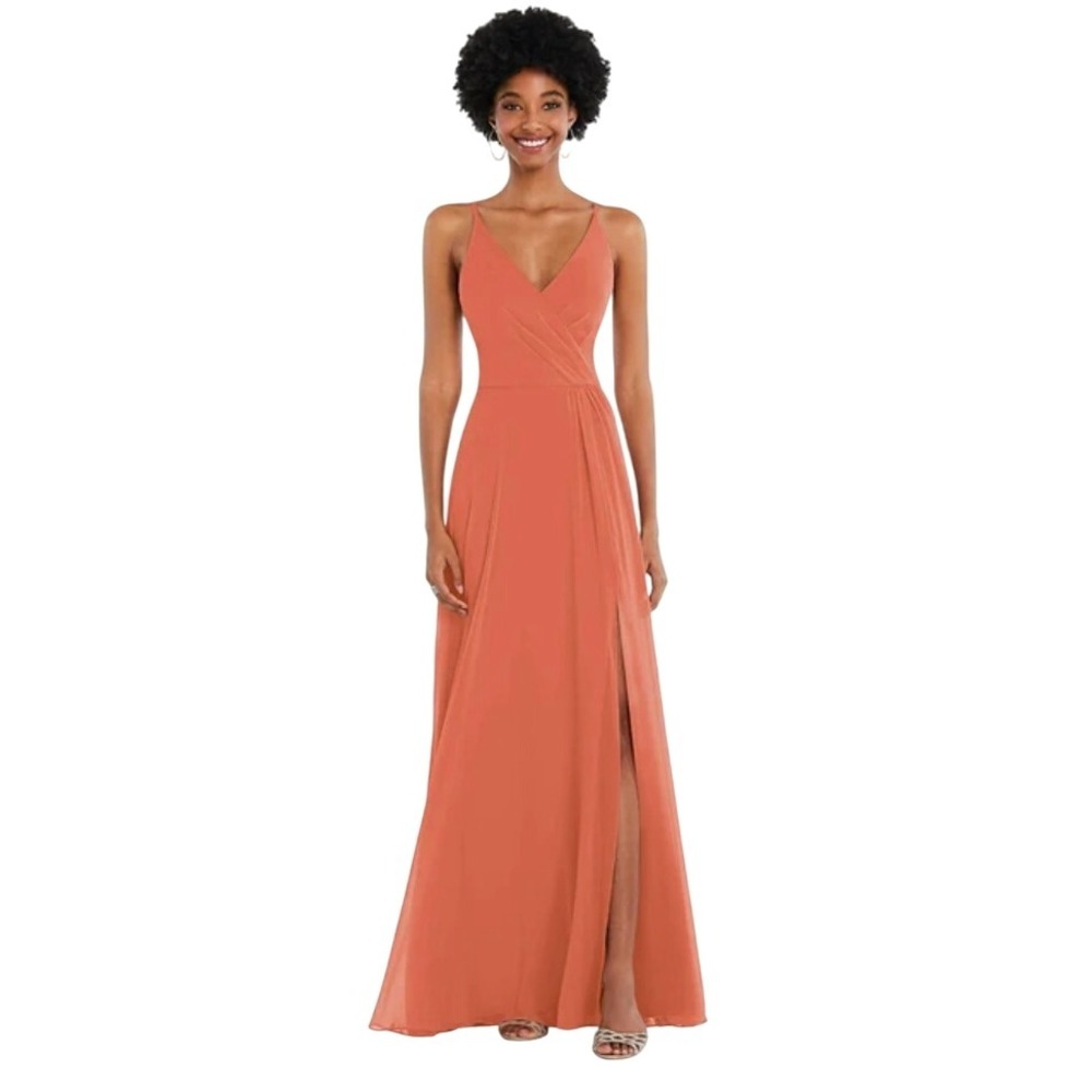 After Six Faux Wrap Criss Cross Back Maxi Dress Terracotta Copper Size 16‎